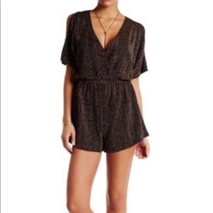 ASTR Gold Metallic Cold Shoulder Romper